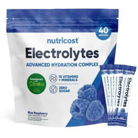 Nutricost Electrolytes Powder Hydration Packets (Blue Raspberry, 40 Servings) Low Calorie Keto Electrolytes Sweetened with Stevia - Non-GMO