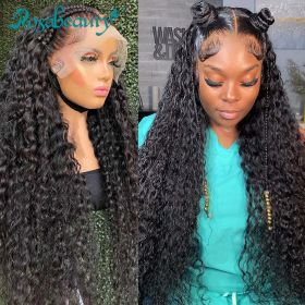 Rosabeauty 13x6 Deep Wave 30 40 Inch 13x4 Lace Front Human Hair Wig (Stretched Length: 24inches, Color: 1B/27HL)